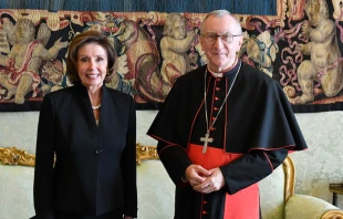 Nancy Pelosi with Vatican Secetary of State Cardinal Pietro Parolin. Credit: Vatican Media
