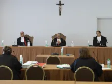 The Tribunal of the Vatican City State holds a hearing in a multipurpose room at the Vatican Museums.