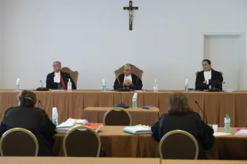 The Tribunal of the Vatican City State holds a hearing in a multipurpose room at the Vatican Museums