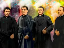 The four martyrs beatified by Cardinal Marcello Semeraro at Tortosa Cathedral, Spain, Oct. 30, 2021.