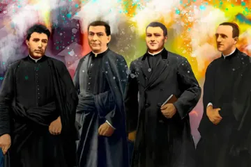 The four martyrs beatified by Cardinal Marcello Semeraro at Tortosa Cathedral, Spain, Oct. 30, 2021.