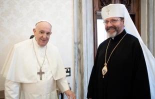 Major Archbishop Sviatoslav Shevchuk, head of the Ukrainian Greek Catholic Church, meets Pope Francis, Nov. 11, 2021. Vatican Media.