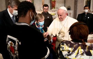 Pope Francis takes part in an ecumenical prayer with migrants at the Parish Church of the Holy Cross in Nicosia, Cyprus, Dec. 3, 2021. Vatican Media.