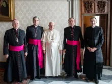 Pope Francis meets French bishops at the Vatican, Dec. 13, 2021.