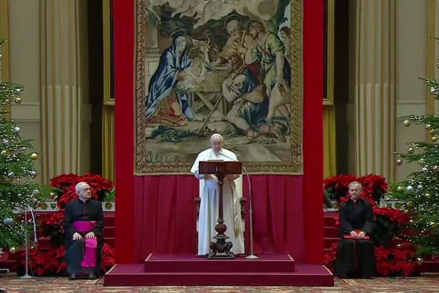 Pope Francis addresses members of the Roman Curia at the Vatican on Dec. 23, 2021.?w=200&h=150