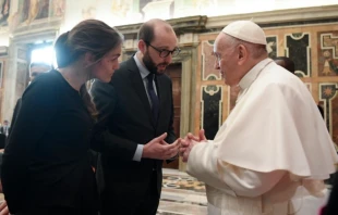Pope Francis meets with French Catholic entrepreneurs at the Vatican's Clementine Hall, Jan. 7, 2022. Vatican Media.
