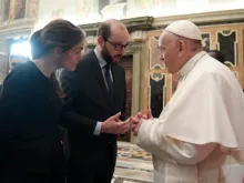 Pope Francis meets with French Catholic entrepreneurs at the Vatican's Clementine Hall, Jan. 7, 2022.