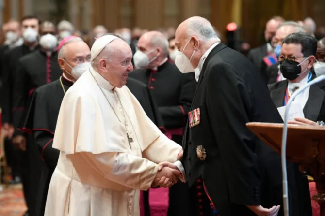 Pope Francis meets with diplomats accredited to the Holy See at the Vatican’s Hall of Blessings, Jan. 10, 2022