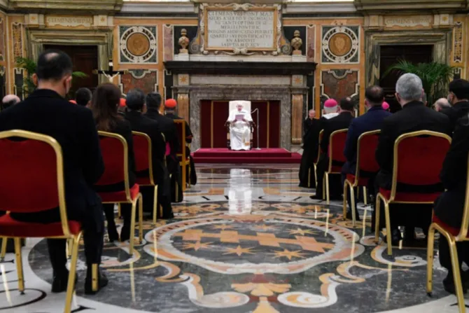 Pope Francis meets participants in the plenary session of the Congregation for the Doctrine of the Faith at the Vatican’s Clementine Hall, Jan. 21, 2022