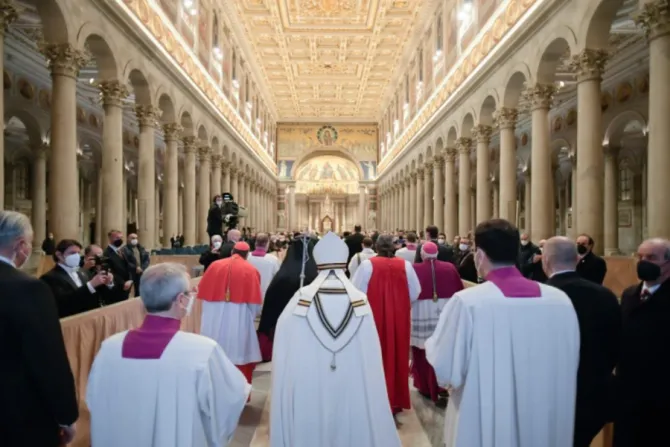 Pope Francis presides at the celebration of Second Vespers of the Solemnity of the Conversion of St. Paul at Rome’s Basilica of St. Paul Outside-the-Walls, Jan. 25, 2021