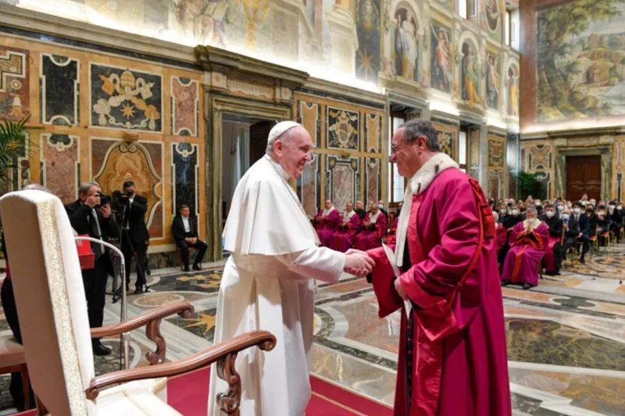 Pope Francis addresses members of the Roman Rota in the Vatican’s Clementine Hall, Jan. 27, 2022.?w=200&h=150