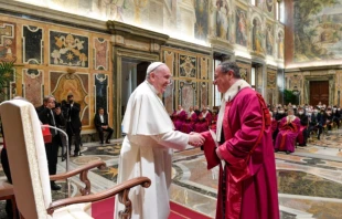 Pope Francis addresses members of the Roman Rota in the Vatican’s Clementine Hall, Jan. 27, 2022. Vatican Media.