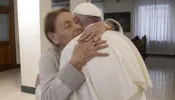 Pope Francis meets with Holocaust survivor Edith Bruck at the Vatican’s Casa Santa Marta, Jan. 27, 2022.