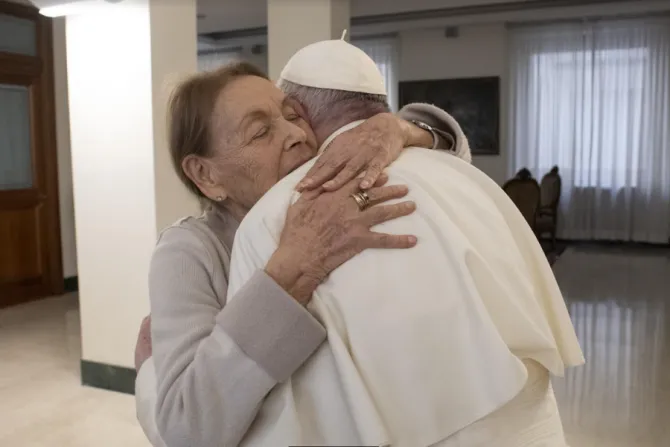 Pope Francis meets with Holocaust survivor Edith Bruck at the Vatican’s Casa Santa Marta, Jan. 27, 2022