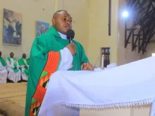 The late Father Richard Masivi Kasereka, C.R.M., at St. Michael the Archangel Kaseghe parish, in the DRC’s Butembo-Beni diocese, on Oct. 31, 2021, when he was installed as pastor.