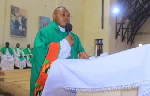 The late Father Richard Masivi Kasereka, C.R.M., at St. Michael the Archangel Kaseghe parish, in the DRC’s Butembo-Beni diocese, on Oct. 31, 2021, when he was installed as pastor. Caracciolini Fathers, DR Congo.