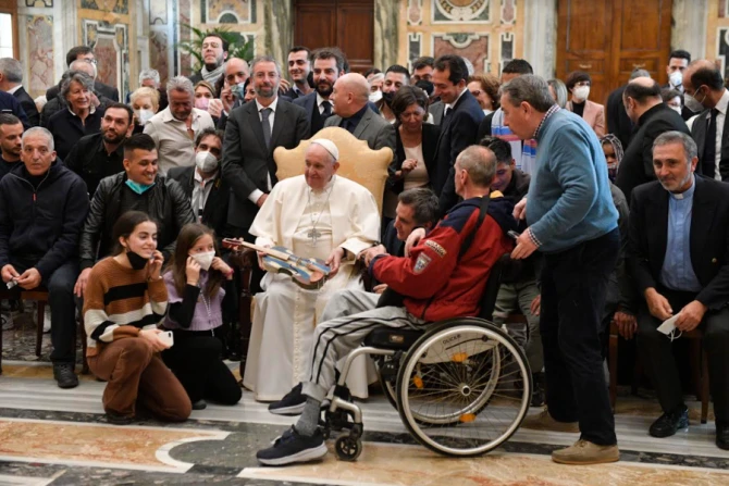 Pope Francis meets with supporters of the Casa dello Spirito e delle Arti Foundation at the Vatican, Feb. 4, 2022