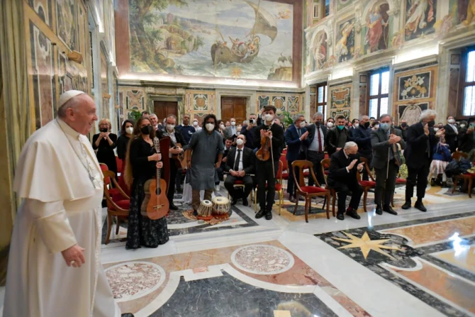 Pope Francis meets with supporters of the Casa dello Spirito e delle Arti Foundation at the Vatican, Feb. 4, 2022