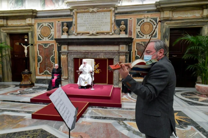 Pope Francis meets with supporters of the Casa dello Spirito e delle Arti Foundation at the Vatican, Feb. 4, 2022