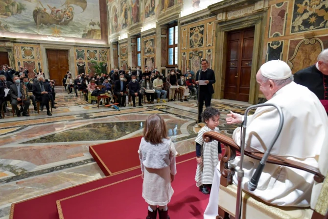 Pope Francis meets with supporters of the Casa dello Spirito e delle Arti Foundation at the Vatican, Feb. 4, 2022
