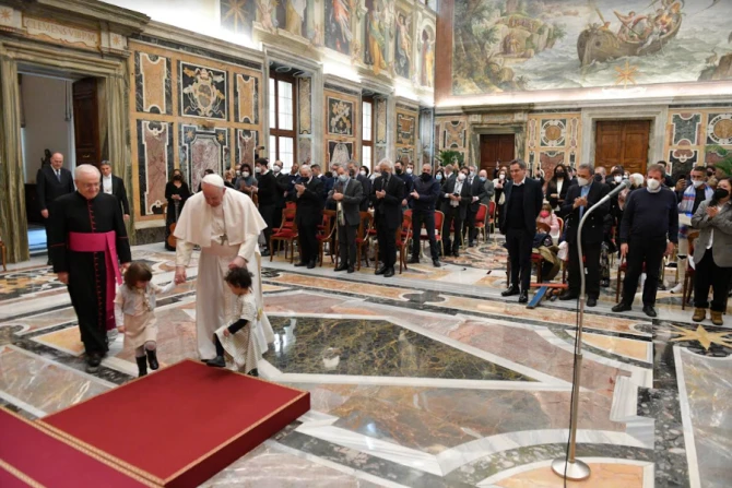 Pope Francis meets with supporters of the Casa dello Spirito e delle Arti Foundation at the Vatican, Feb. 4, 2022
