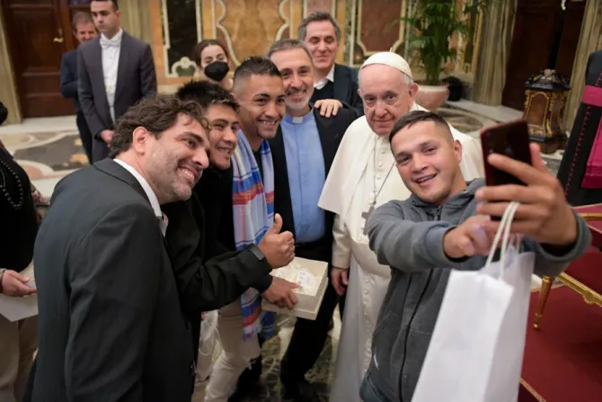 Pope Francis meets with supporters of the Casa dello Spirito e delle Arti Foundation at the Vatican, Feb. 4, 2022.