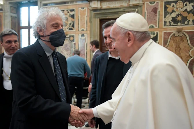 Pope Francis meets with supporters of the Casa dello Spirito e delle Arti Foundation at the Vatican, Feb. 4, 2022
