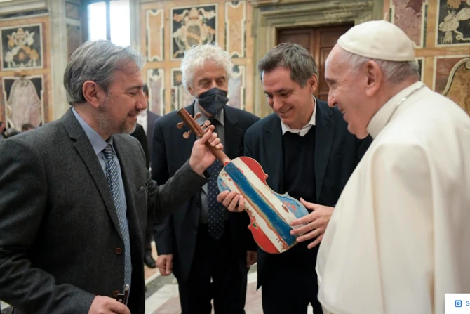 Pope Francis meets with supporters of the Casa dello Spirito e delle Arti Foundation at the Vatican, Feb. 4, 2022
