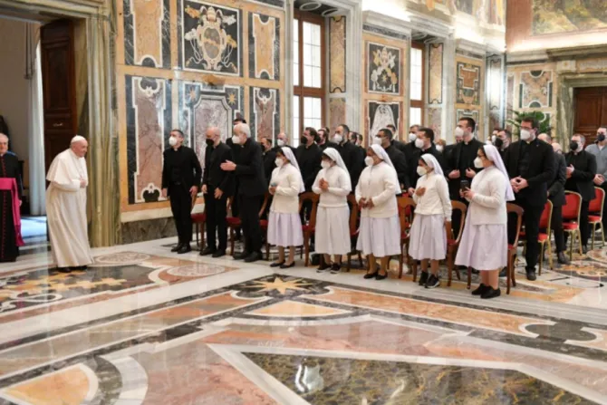Pope Francis meets members of Rome’s Pontifical Lombard Seminary at the Vatican’s Clementine Hall on Feb. 7, 2022