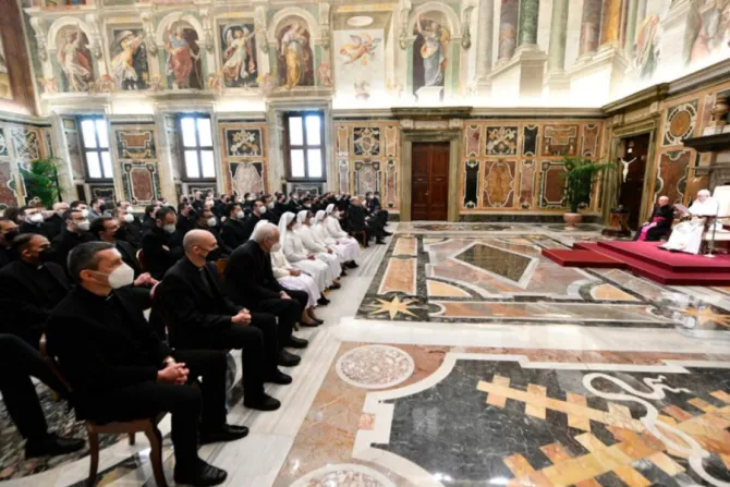 Pope Francis meets members of Rome’s Pontifical Lombard Seminary at the Vatican’s Clementine Hall on Feb. 7, 2022