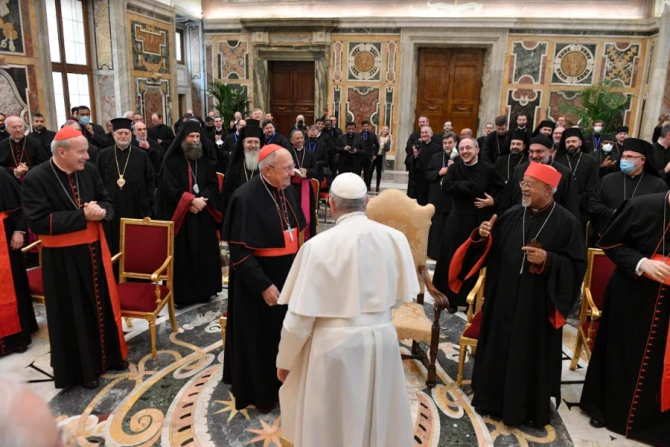Pope Francis meets participants in the plenary assembly of the Congregation for the Eastern Churches at the Vatican’s Clementine Hall, Feb. 18, 2022