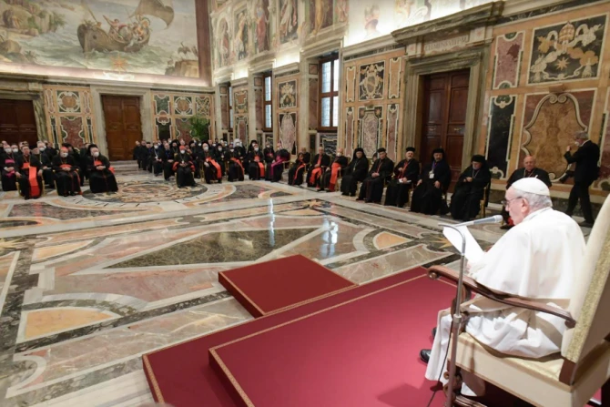 Pope Francis meets participants in the plenary assembly of the Congregation for the Eastern Churches at the Vatican’s Clementine Hall, Feb. 18, 2022