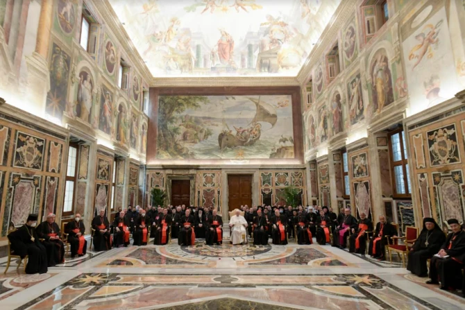 Pope Francis meets participants in the plenary assembly of the Congregation for the Eastern Churches at the Vatican’s Clementine Hall, Feb. 18, 2022