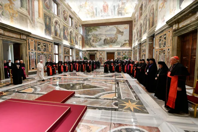 Pope Francis meets participants in the plenary assembly of the Congregation for the Eastern Churches at the Vatican’s Clementine Hall, Feb. 18, 2022