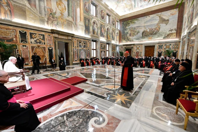 Pope Francis meets participants in the plenary assembly of the Congregation for the Eastern Churches at the Vatican’s Clementine Hall, Feb. 18, 2022
