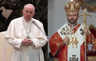 Pope Francis and Major Archbishop Sviatoslav Shevchuk, head of the Ukrainian Greek Catholic Church. Mazur/cbcew.org.uk/ Олег Чупа via Wikimedia (GFDL).