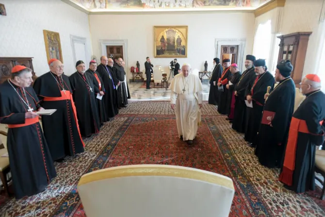 Pope Francis meets Iraqi Church representatives on the first anniversary of his visit to Iraq, Feb. 28, 2022