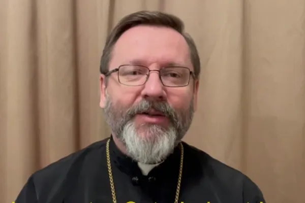Major Archbishop Sviatoslav Shevchuk records a video message in Kyiv, Ukraine, on March 7, 2022. Secretariat of the Major Archbishop in Rome.