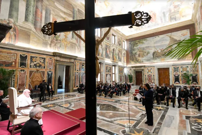 Pope Francis meets members of the Anima per il sociale nei valori d’Impresa association at the Vatican’s Clementine Hall, March 14, 2022