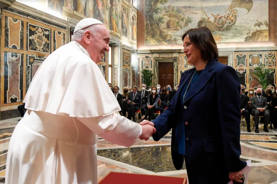 Pope Francis meets members of the Anima per il Sociale nei Valori d’Impresa association at the Vatican’s Clementine Hall, March 14, 2022.?w=200&h=150