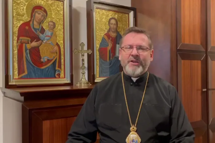 Major Archbishop Sviatoslav Shevchuk records a video message on March 17, 2022.?w=200&h=150