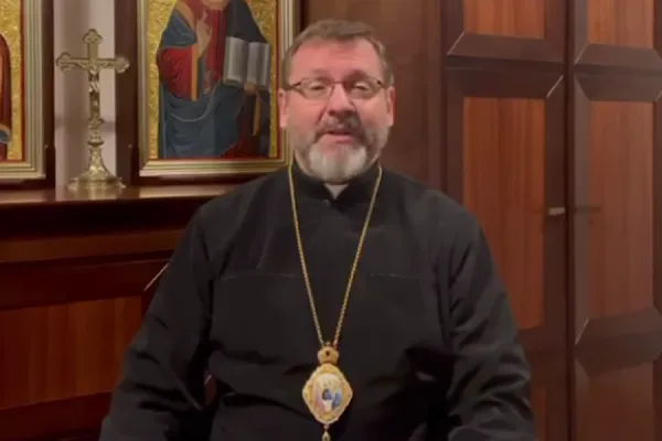 Major Archbishop Sviatoslav Shevchuk records a video message on March 21, 2022. ugcc.ua.