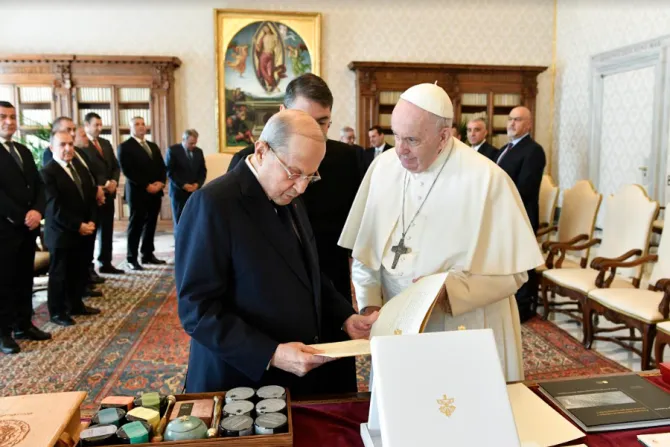 Lebanon’s President Michel Aoun meets with Pope Francis at the Vatican, March 21, 2022