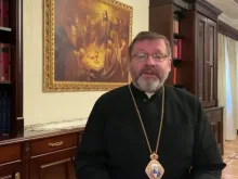 Major Archbishop Sviatoslav Shevchuk records a video message on March 23, 2022.