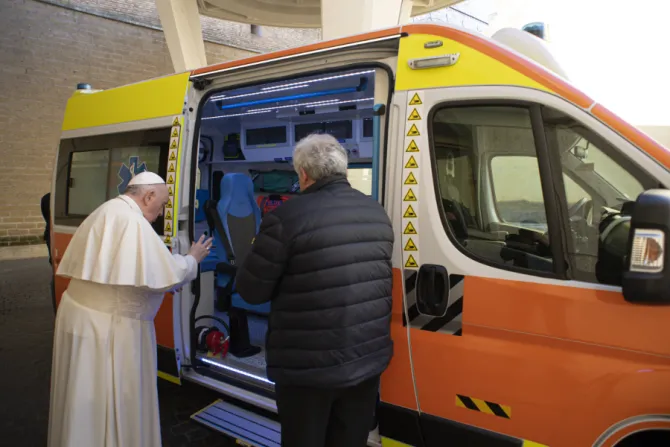 Pope Francis blesses an ambulance bound for Ukraine.