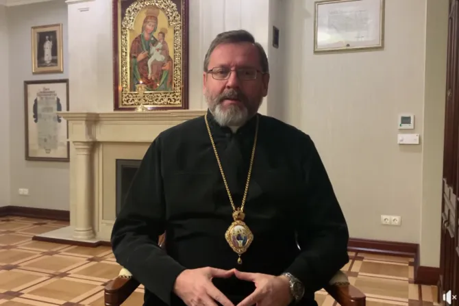 Major Archbishop Sviatoslav Shevchuk records a video message on March 30, 2022