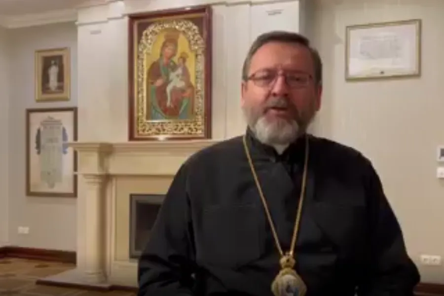Major Archbishop Sviatoslav Shevchuk records a video message on April 8, 2022.?w=200&h=150
