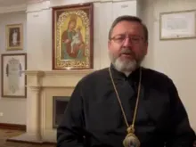 Major Archbishop Sviatoslav Shevchuk records a video message on April 8, 2022.