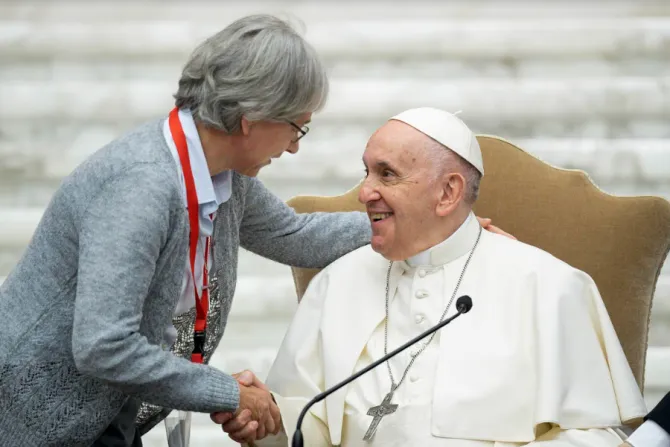 Pope Francis meets participants in the plenary assembly of the International Union of Superiors General on May 5, 2022