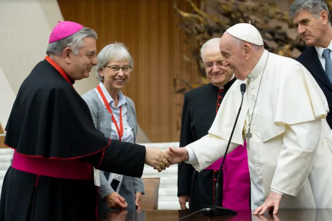 Pope Francis meets participants in the plenary assembly of the International Union of Superiors General on May 5, 2022